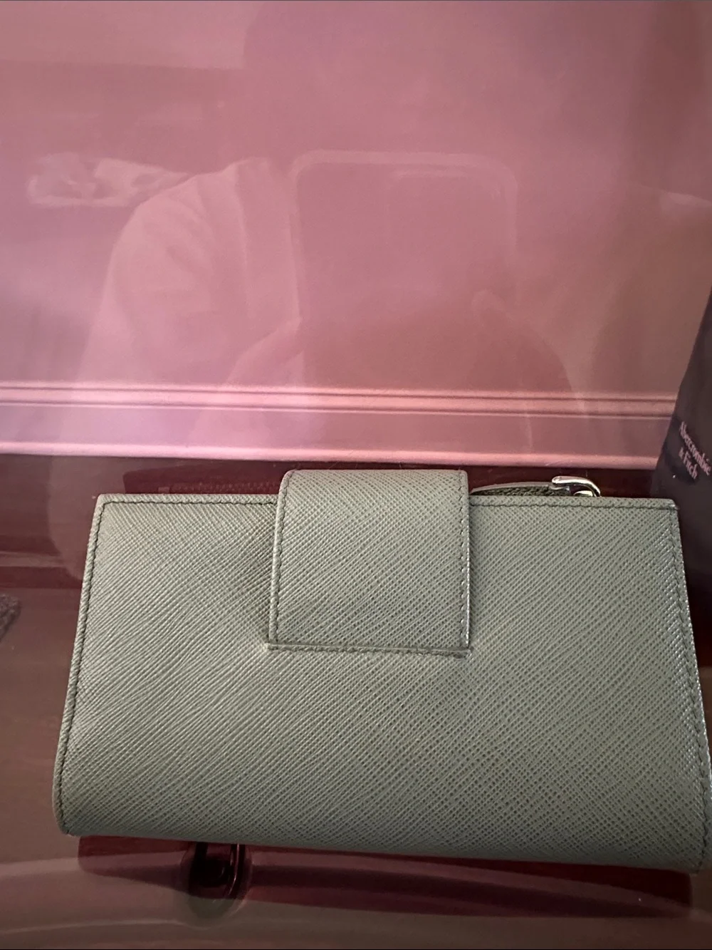 Prada Green Saffiano Card Holder Wallet with Logo Snap